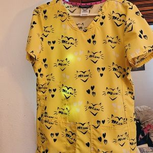 HeartSoul Yellow “Meow or Never” Scrub Top